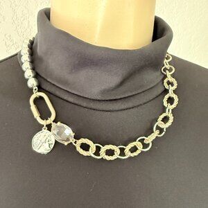 #6 garden party costume jewelry / 20" gold&silver metal necklace w/clasp closure